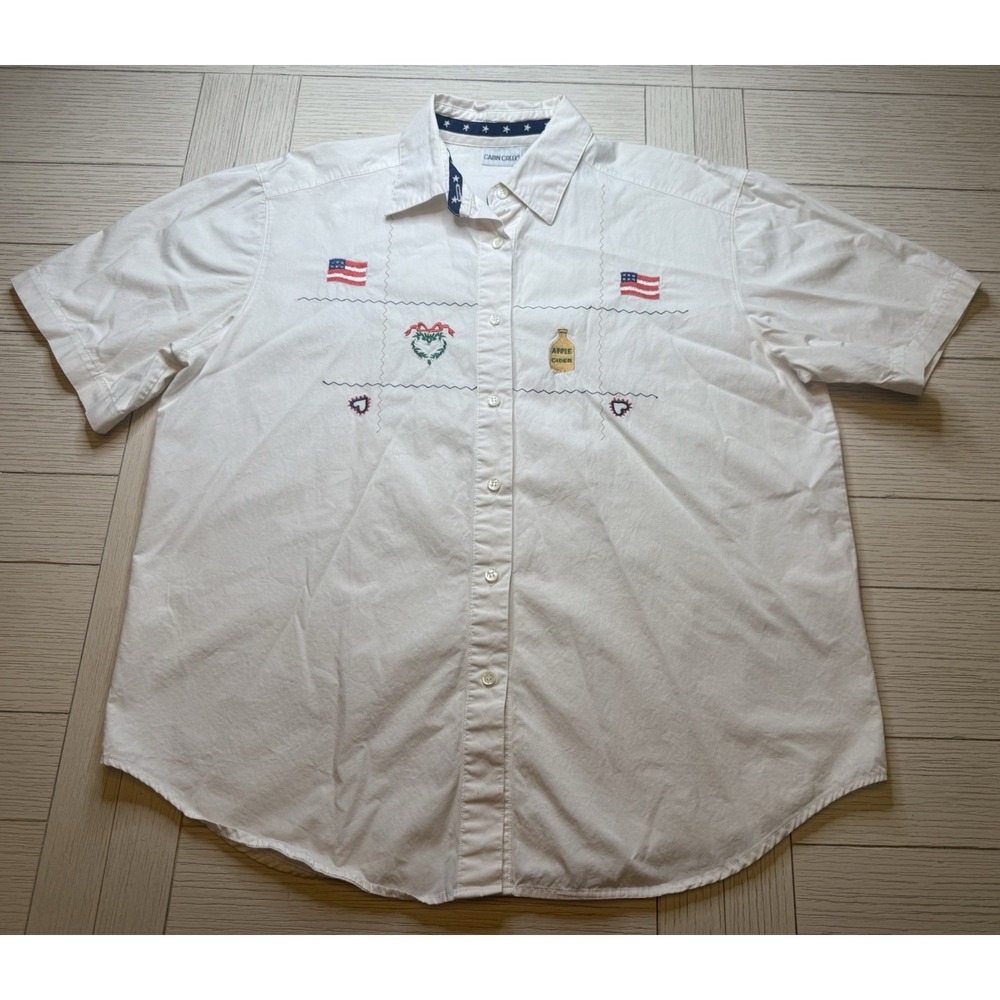 Cabin Creek Ladies Short Sleeve 100% Cotton Button Down Ladies Shirt. Flag USA.L